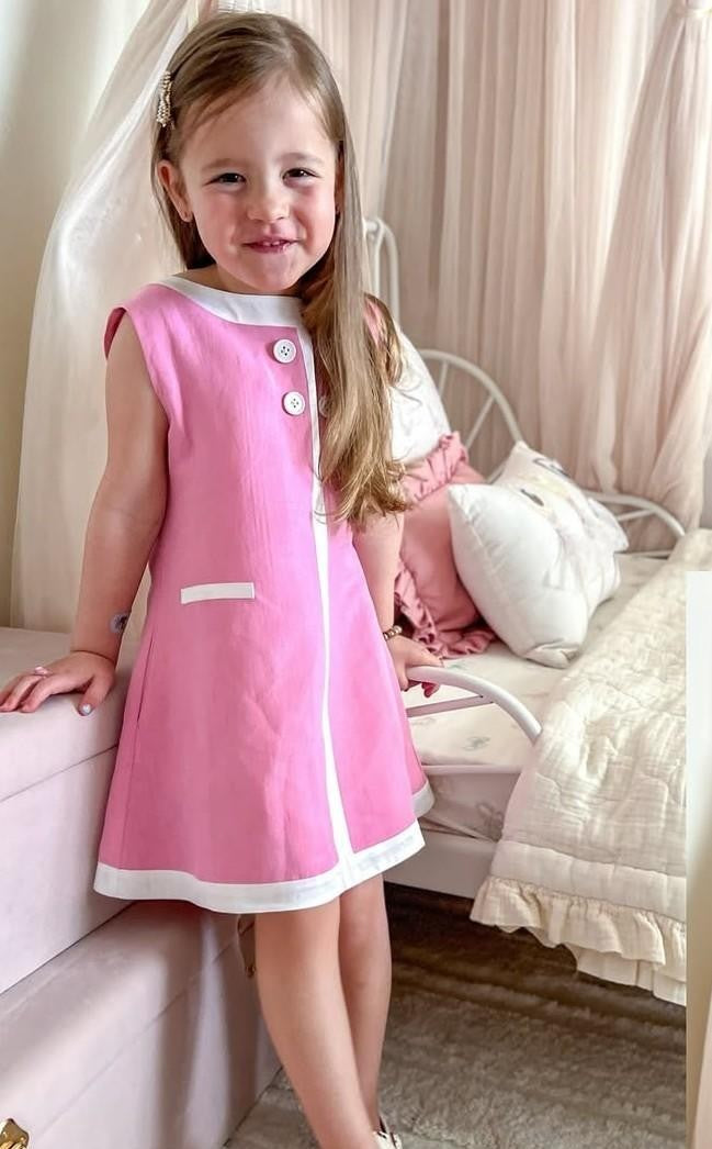 Seaside Sail DRESS - "Cotton Candy Pink" With White Trim