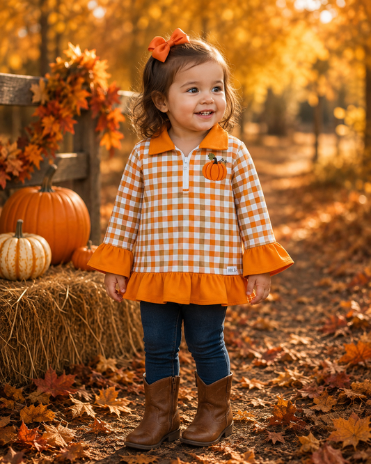 Pumpkin Plaid Ruffle Top