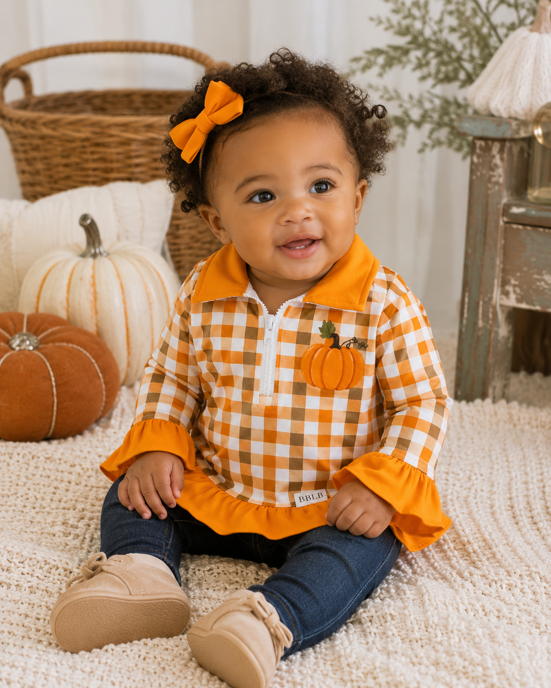 Pumpkin Plaid Ruffle Top