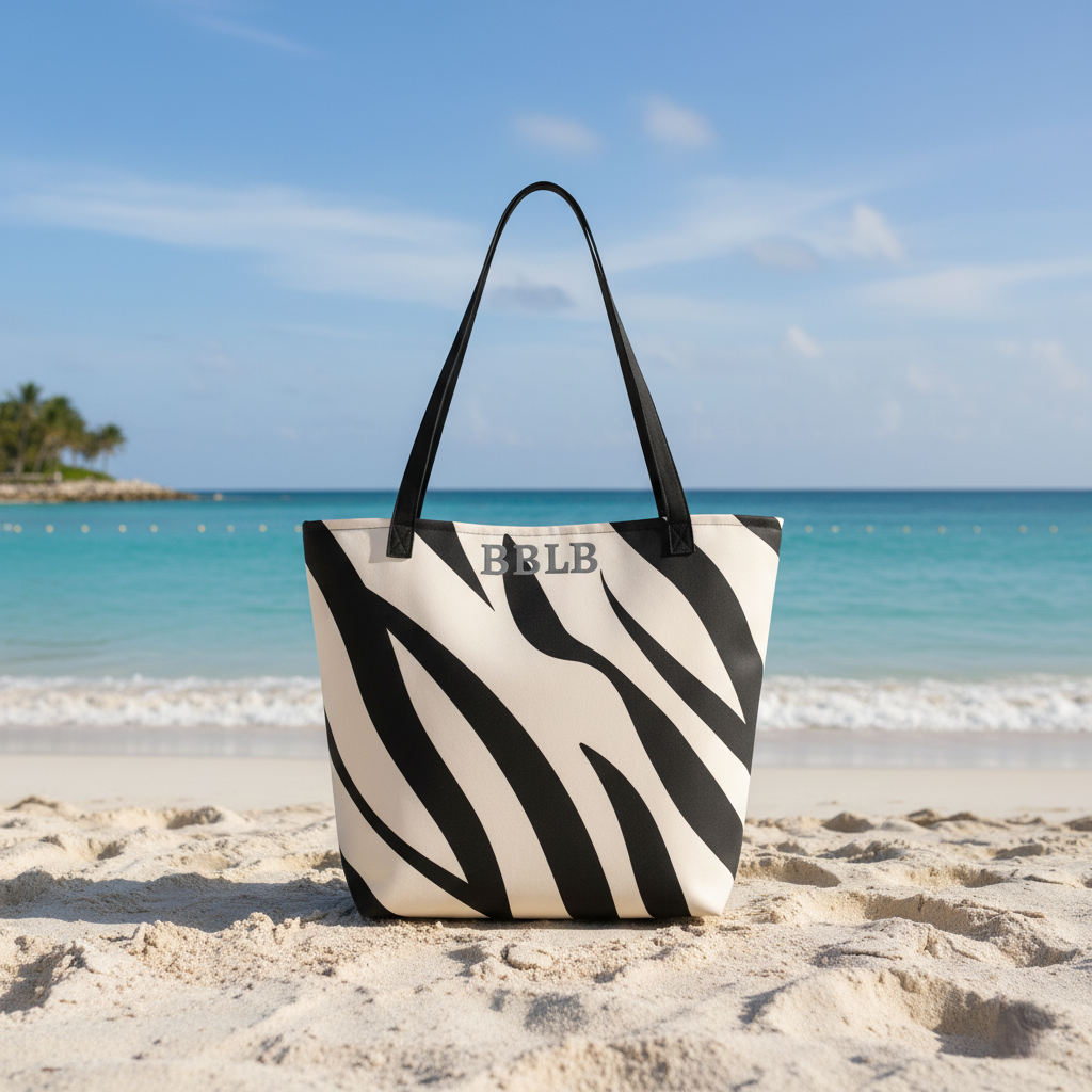 Safari Shore Zebra Print Large Beach Bag