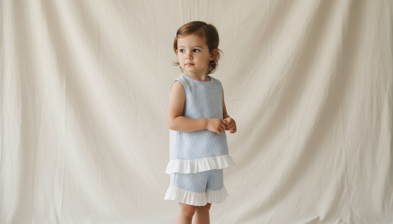 Seaside Stroll Ruffle SHORTS - Blue Seersucker