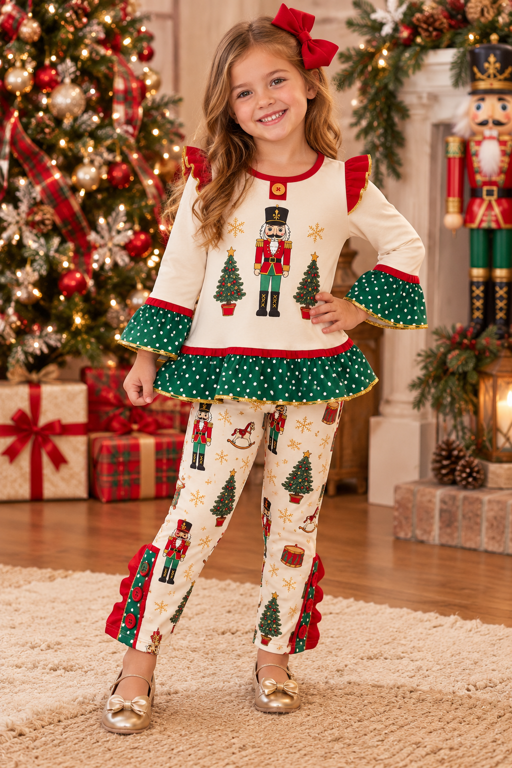 Girls Ivory Nutcracker Holiday Tunic & Legging Set