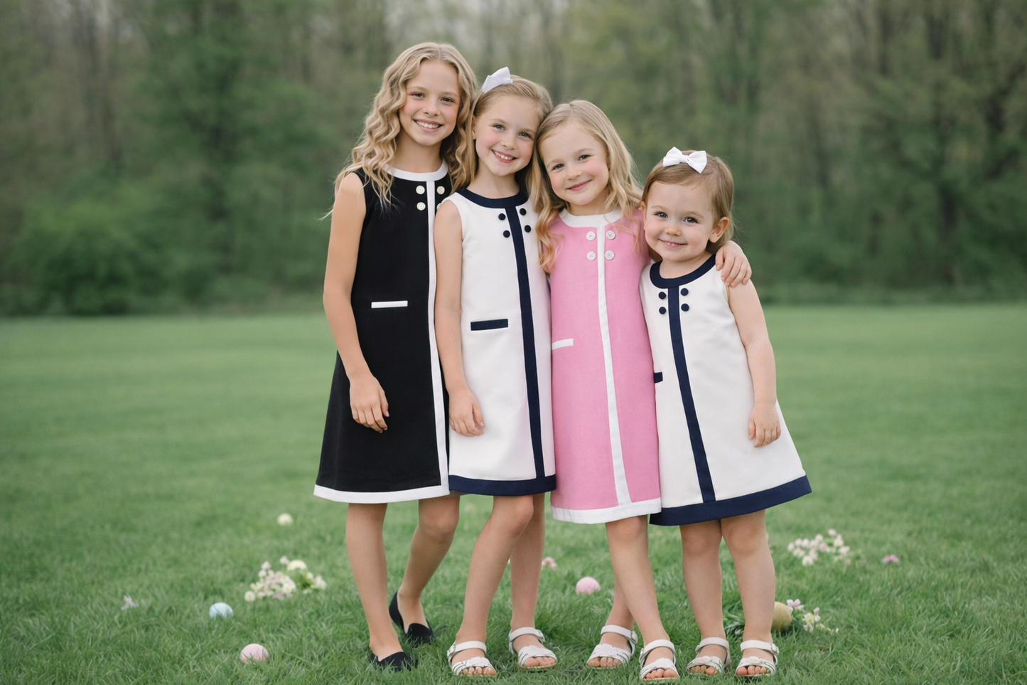 Seaside Sail Girls Linen DRESS - "Cotton Candy Pink" With White Trim