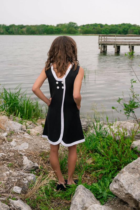 Seaside Sail DRESS - Black With White Trim