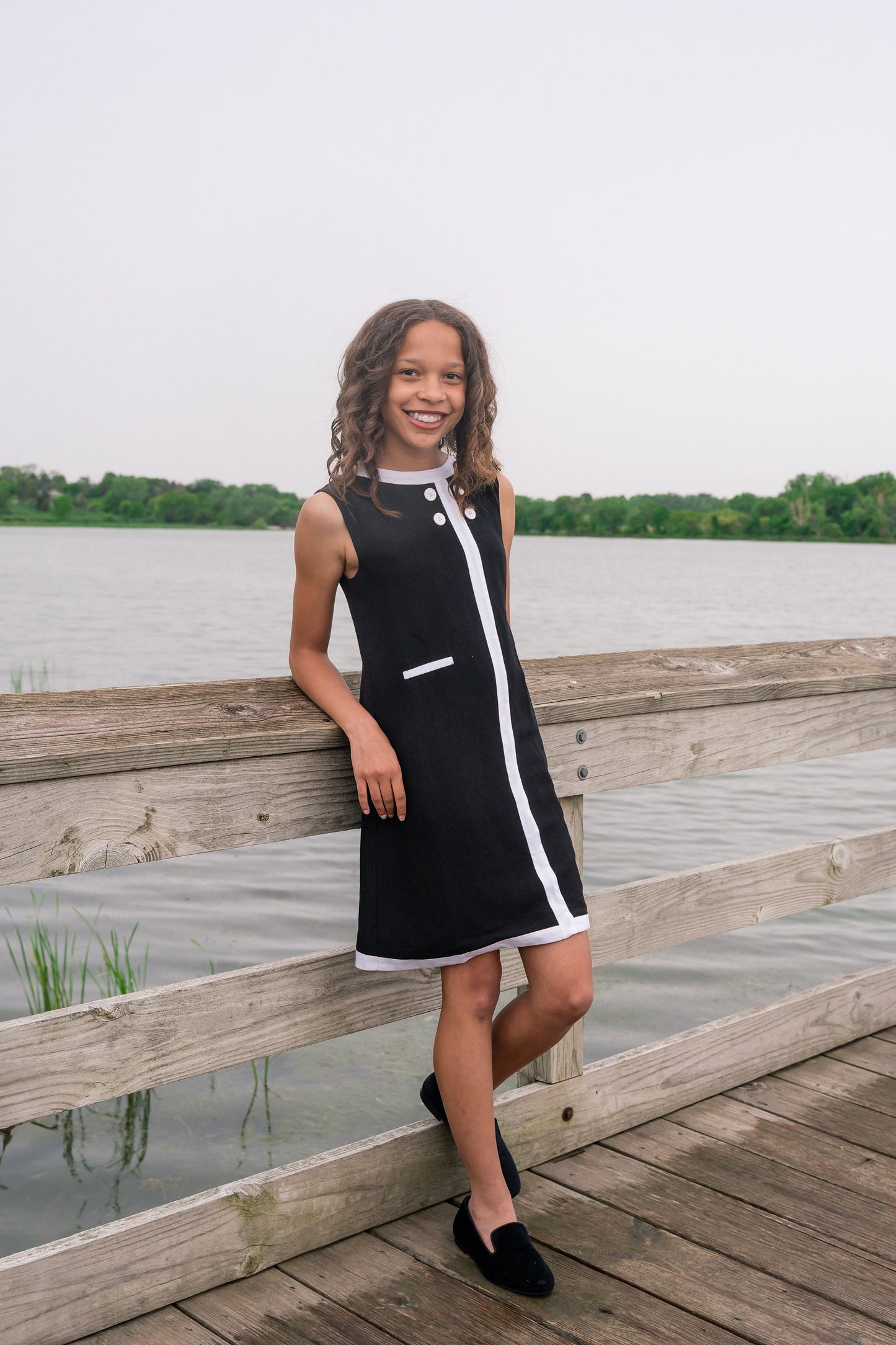Seaside Sail DRESS - Black With White Trim
