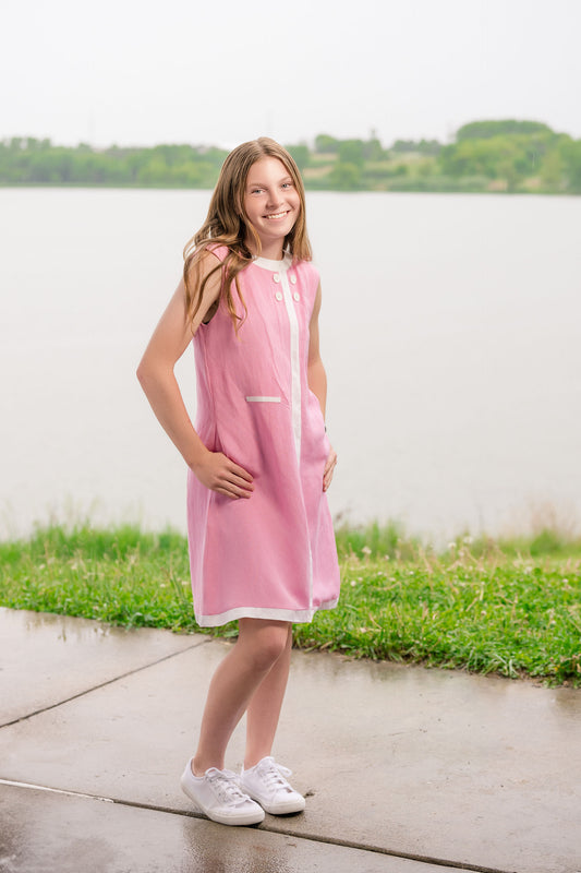 Seaside Sail DRESS - "Cotton Candy Pink" With White Trim