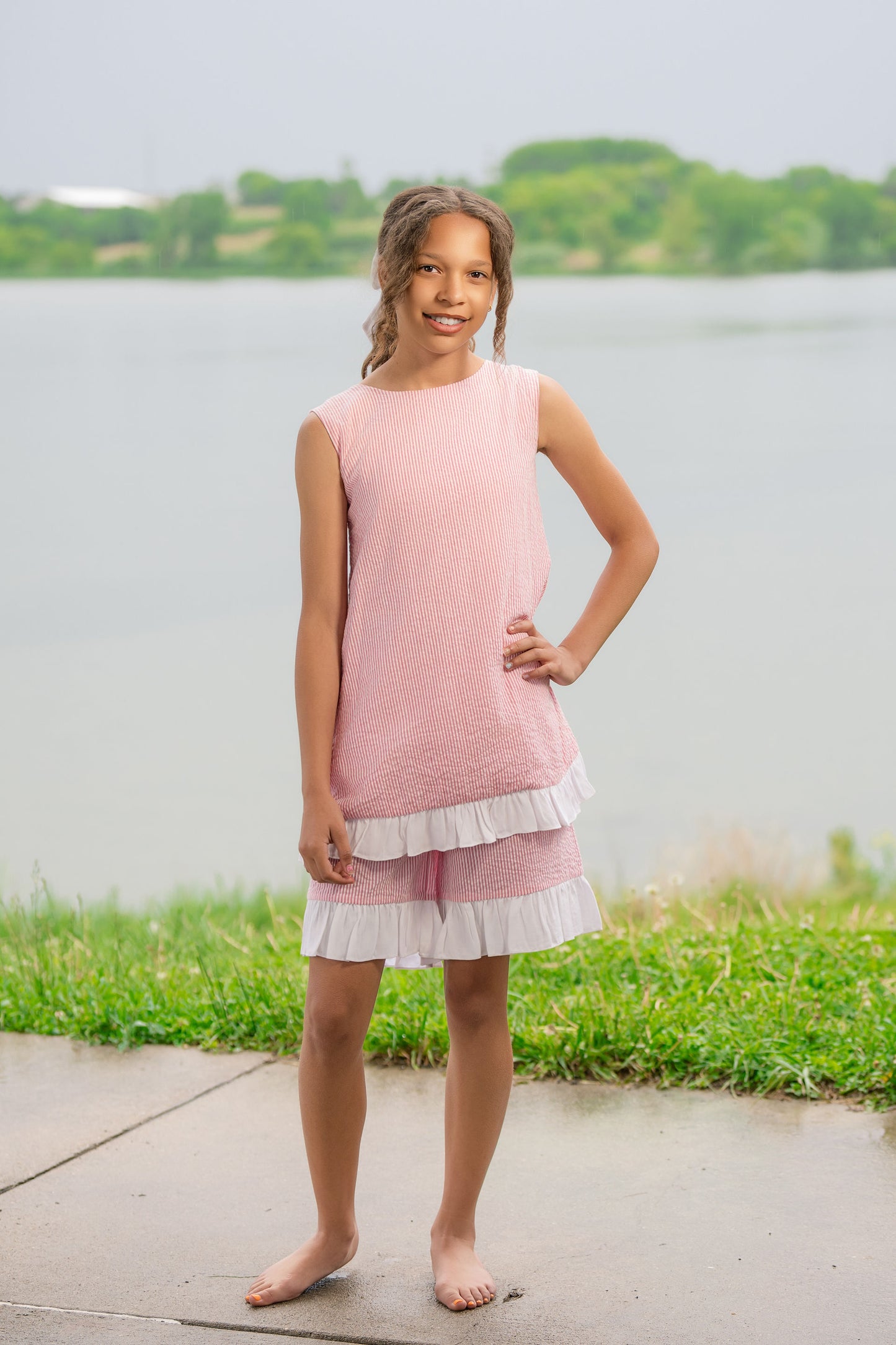 Seaside Stroll Ruffle Back TOP - Beach Rose Seersucker