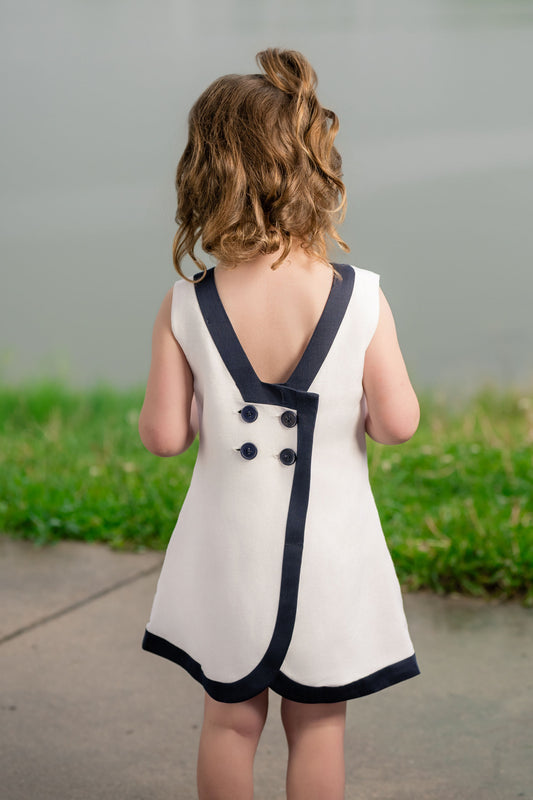 Seaside Sail DRESS - White With Navy Blue Trim