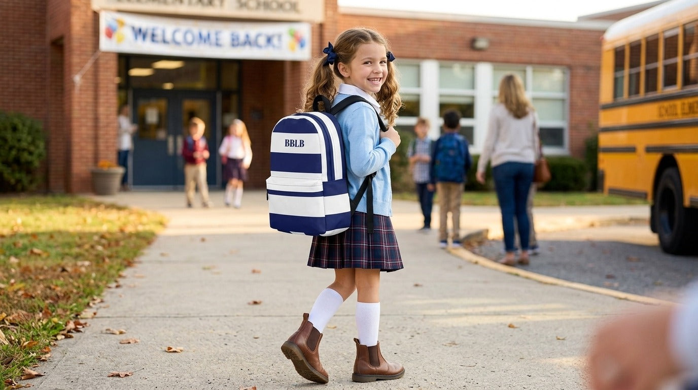 Navy & White Striped Backpack