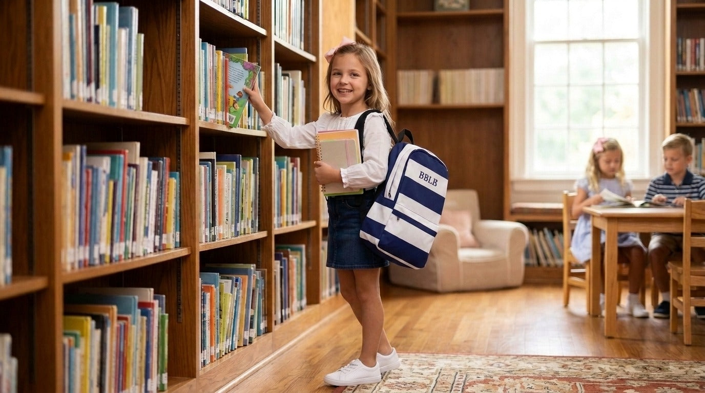 Navy & White Striped Backpack