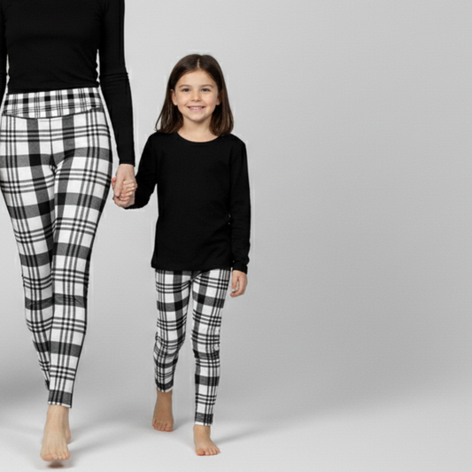 Everyday Youth Leggings - Black & White Plaid