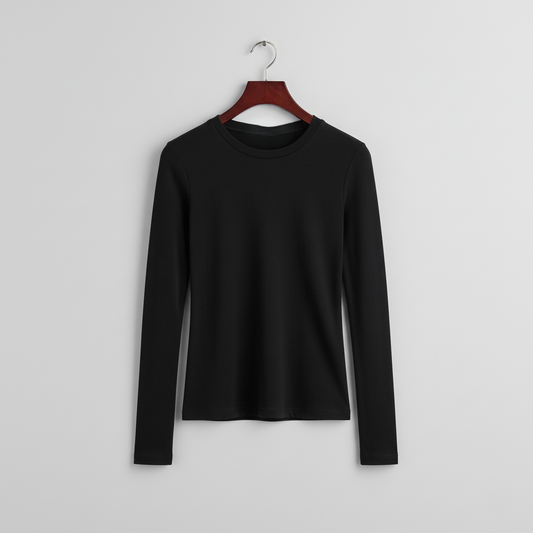 Women's Airlume Combed Ring-Spun Cotton Long Sleeve Tee - BLACK