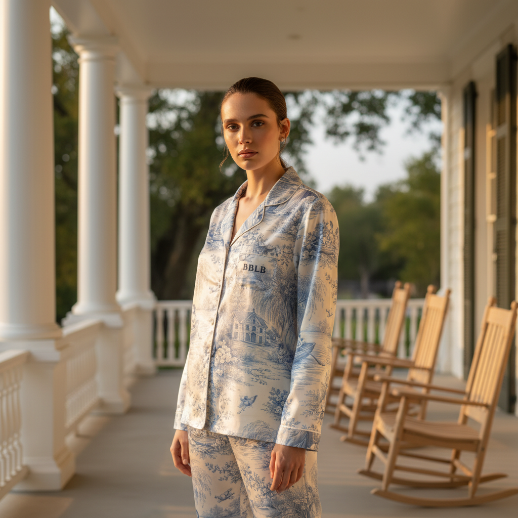 Elegant Toile Women’s Pajama Top - Luxury Sleepwear