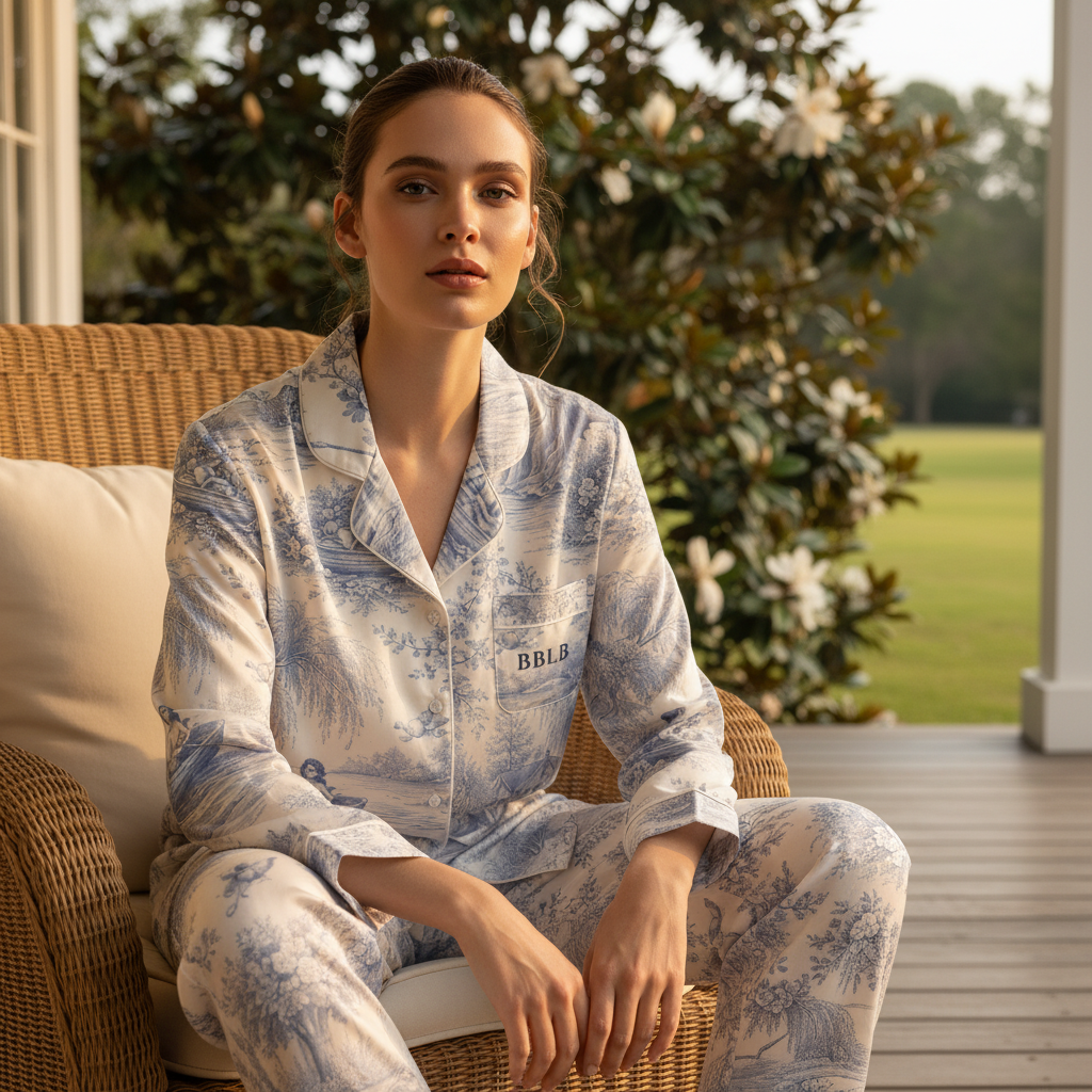 Elegant Toile Women’s Pajama Top - Luxury Sleepwear