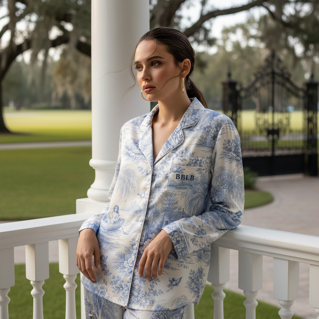 Elegant Toile Women’s Pajama Top - Luxury Sleepwear