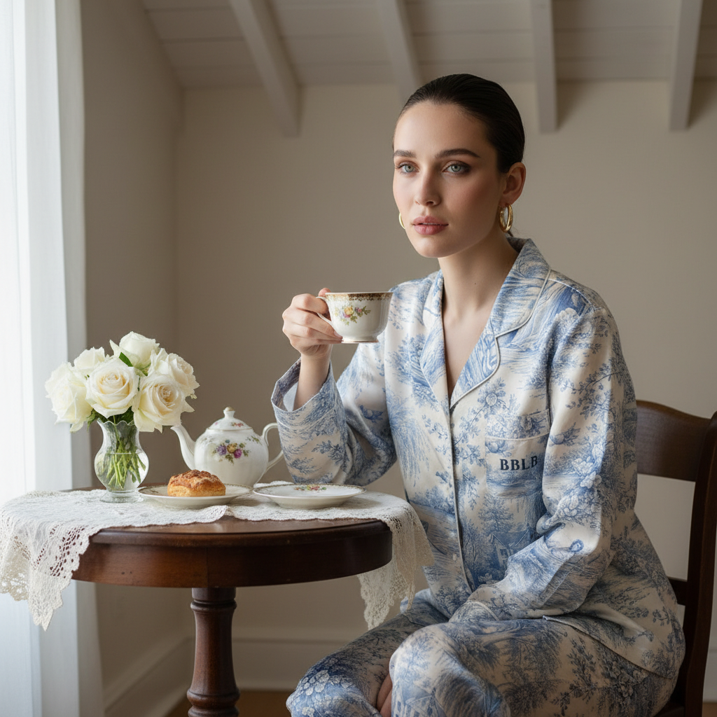 Elegant Toile Women’s Pajama Top - Luxury Sleepwear