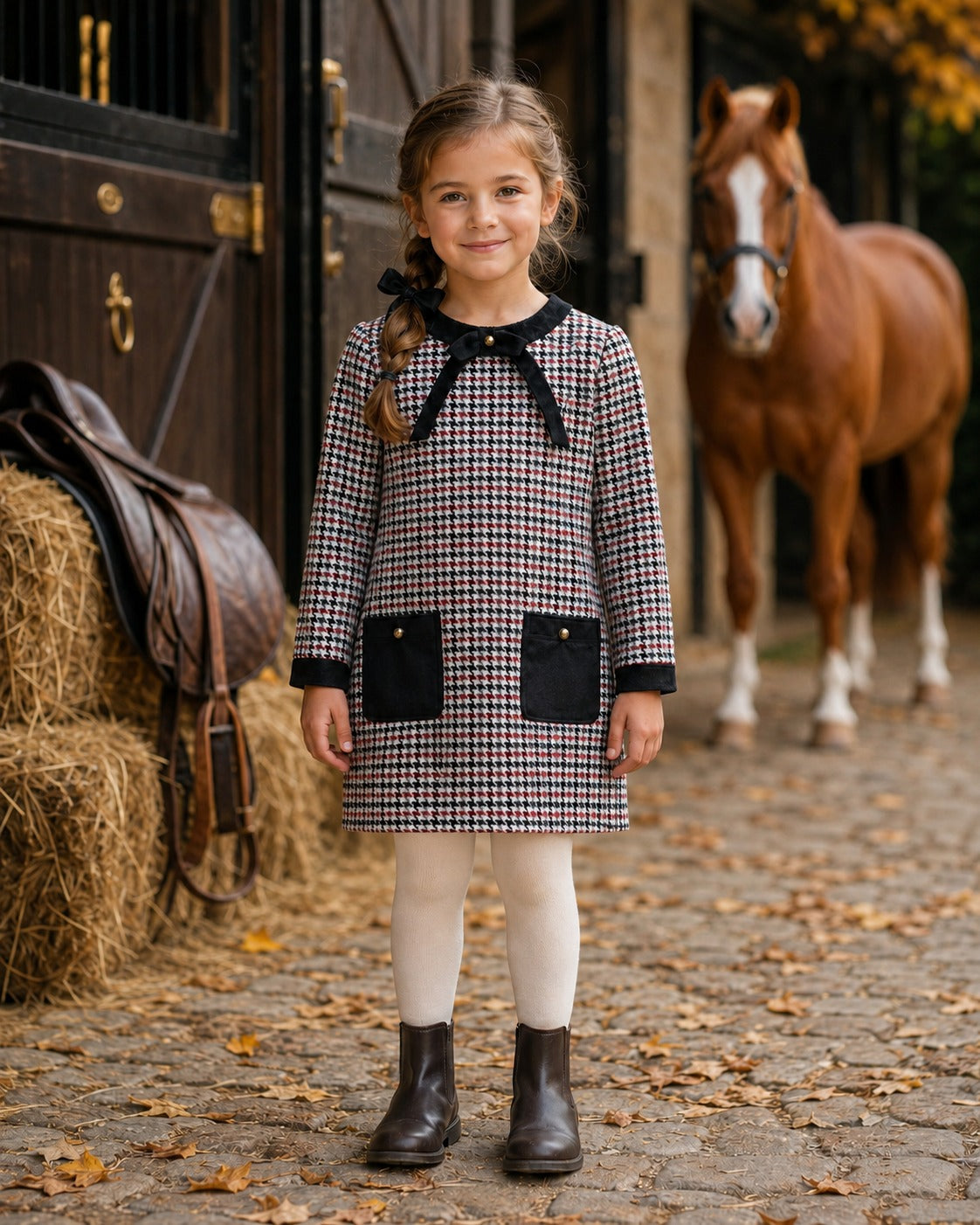 Equestrian Trot Houndstooth Dress