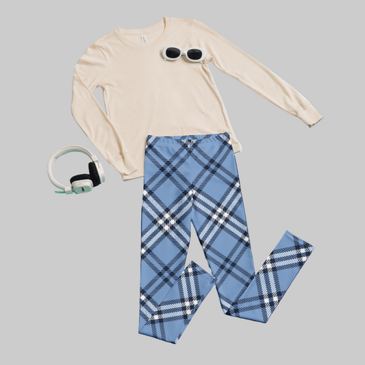 Everyday Youth Leggings - Blue Plaid