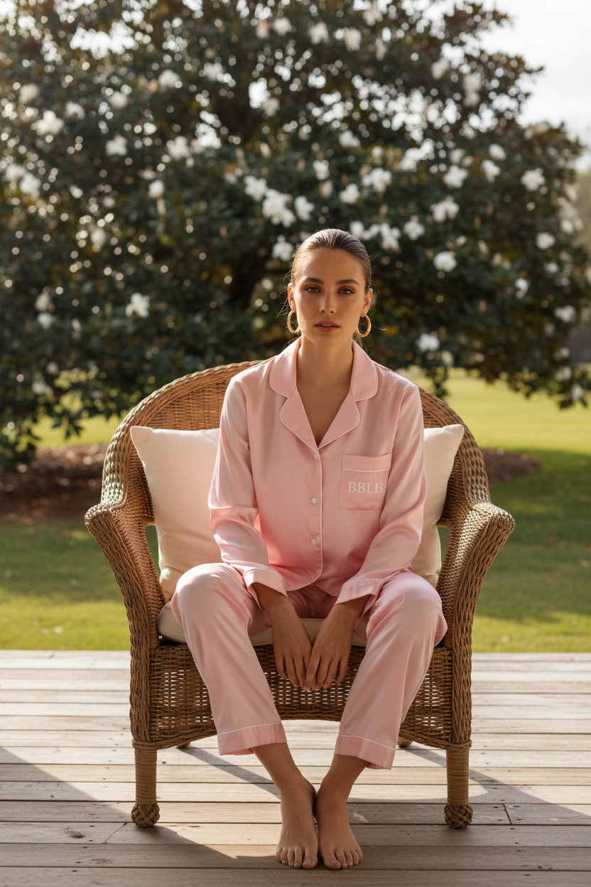 Women’s Pink With White Trim Long Sleeve Pajama Top - Luxury Sleepwear