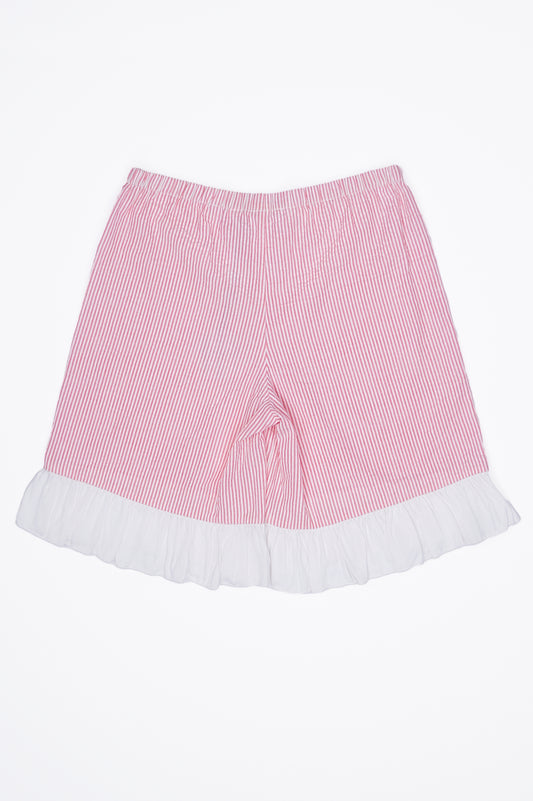Seaside Stroll Ruffle SHORTS - Beach Rose Seersucker